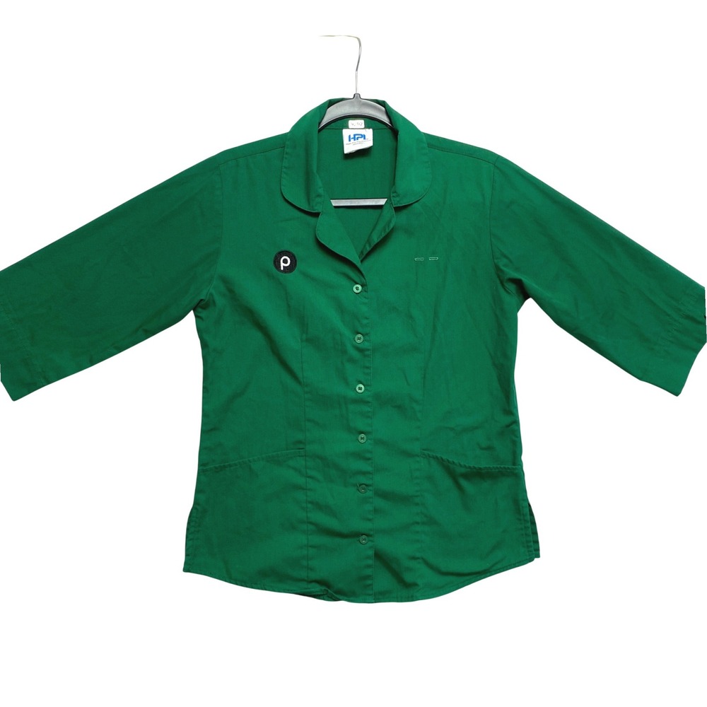 Publix Uniform Shirt Womens Small Green 3/4 Sleeve Workwear Button Up
